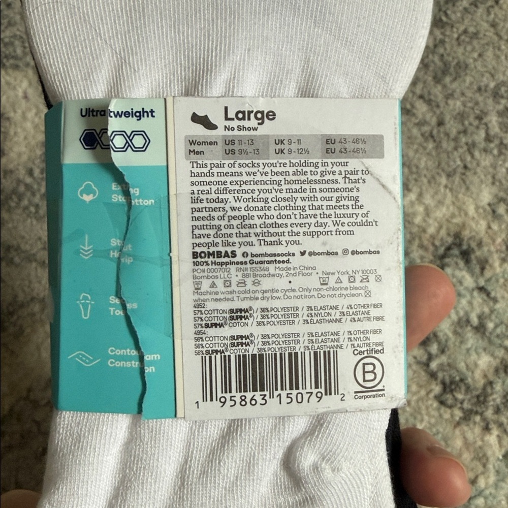 Bombas Lightweight No Show Socks Size Large - Picture 3 of 6
